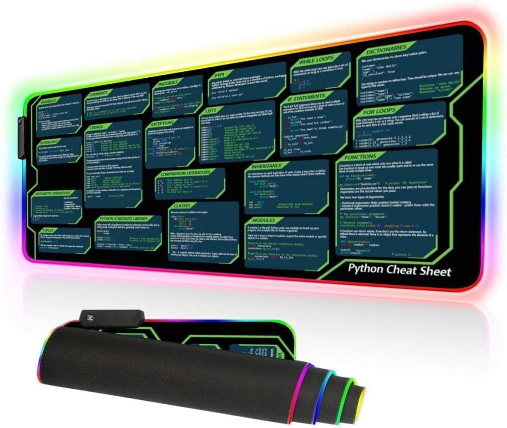 Designfullprint Python Cheat Sheet RGB Led Mousepad